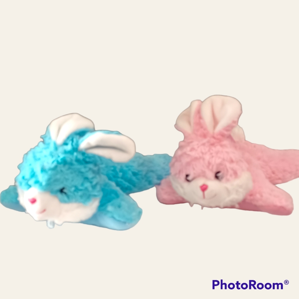 ✓Fuzzy Friends Easter stuffed animal bunny rabbit pink and blue lot of two plush